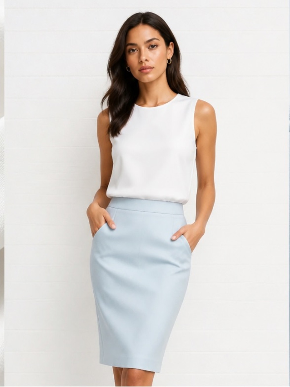 HOBBS OF LONDON Skirt Pencil Powder Blue Lined Career Elegant Sz 6